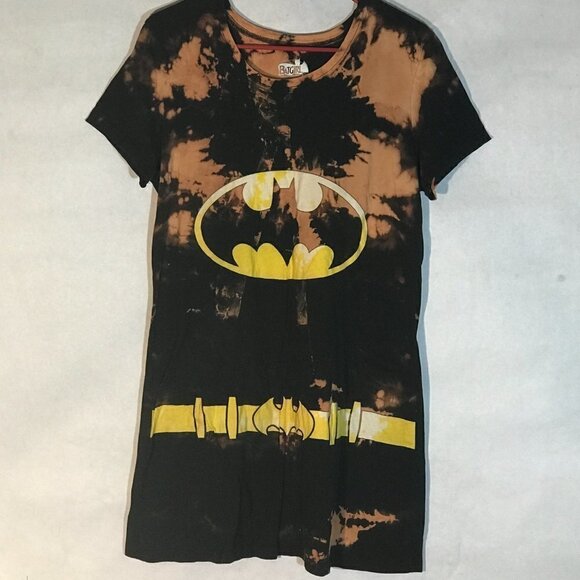 DC Comics Batman Bat Girl Tie Dye Acid Wash Short Sleeve Long T Shirt Dress Tee - Picture 2 of 8
